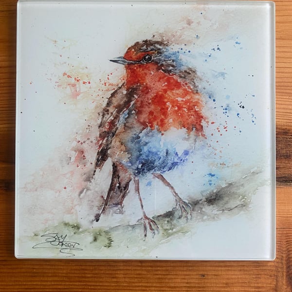 Robin Glass Trivet, Robin Bird Pot Stand, Table Mat, Placemat, Hot Plate Table P