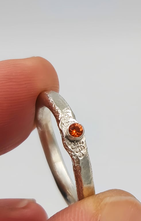 Handmade Sterling Silver Pinky Ring with Orange Sapphire – Size H