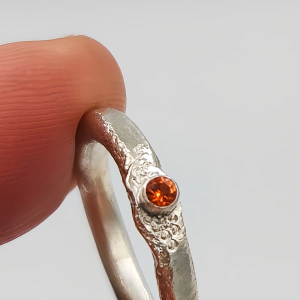 Handmade Sterling Silver Pinky Ring with Orange Sapphire – Size H