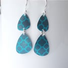 Pebble shaped teal drop earrings 