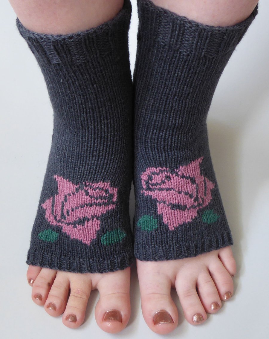 Knitted Rose Yoga Socks, Pilates, Dance ankle  - Folksy