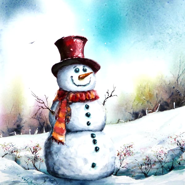 Snowman, Original Watercolour Painting.
