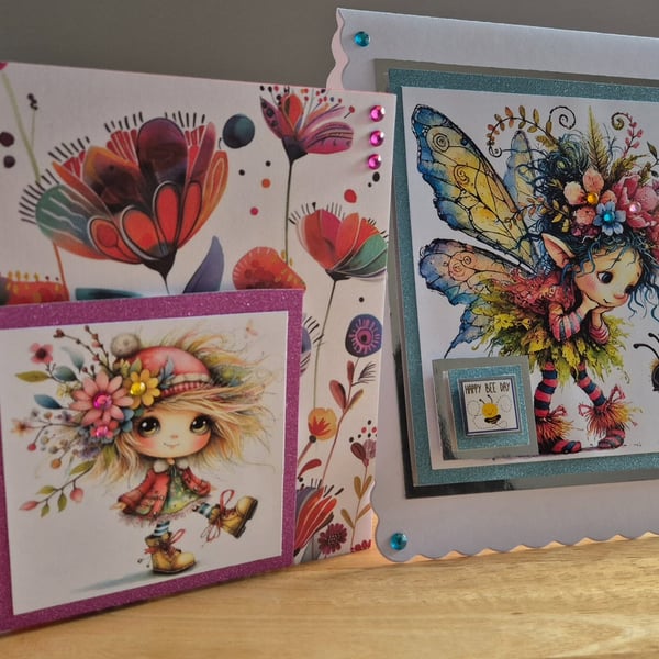 Handmade Cute Fairy and Girl Greeting Card Bundle