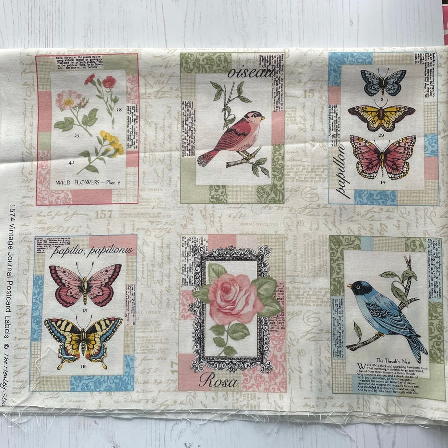 Butterflies, Birds and Flowers 24 panel fabric