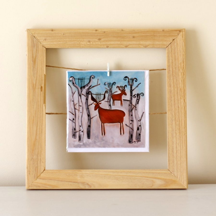 Christmas Artist Card, Winter Card with Deer, Whimsical Greetings Card