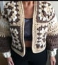Bespoke Granny Square Crochet Cardigan — Neutral Brown, Cream & Beige, Handmade 