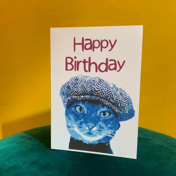 Birthday Card: Cat In Hat (13x18cm)