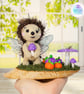 Crochet hedgehog, pumpkins and toadstool sculpture. Hedgehog ornament.  - Image 2