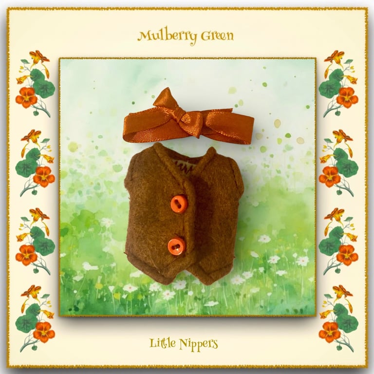 Little Nippers Brown and Hedgehog Print Lined Waistcoat and Bow Tie