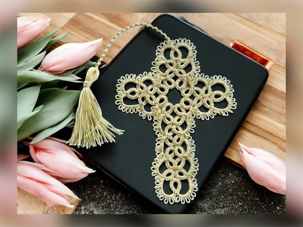 Tatted lace cross bookmark 