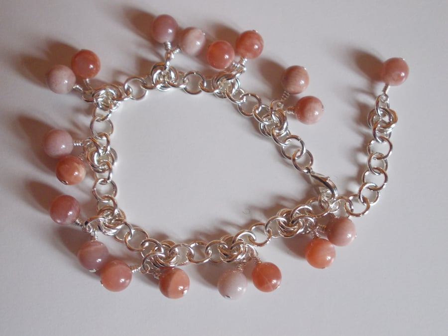 Peach moonstone chainmaille bracelet with free earrings