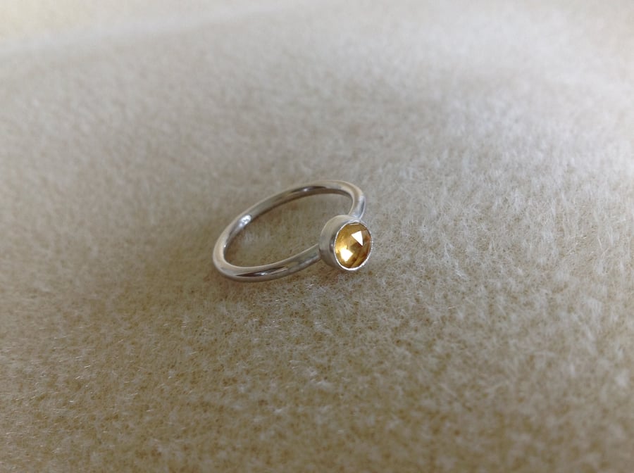 Citrine Rose cut Sterling and Fine silver ring