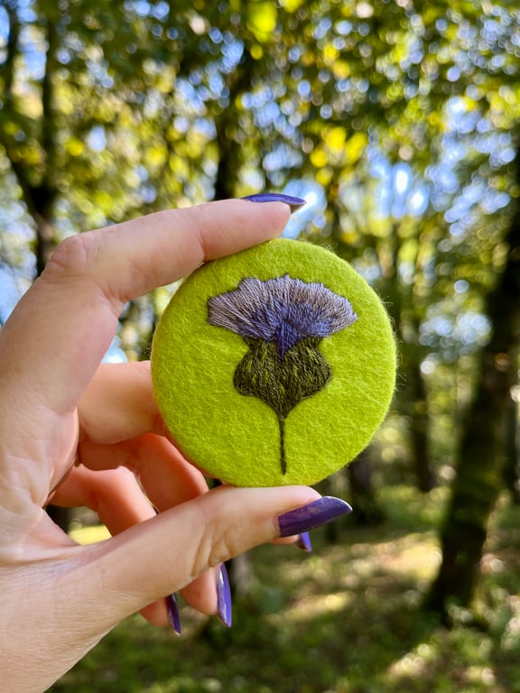 Hand embroidered floral brooch pin