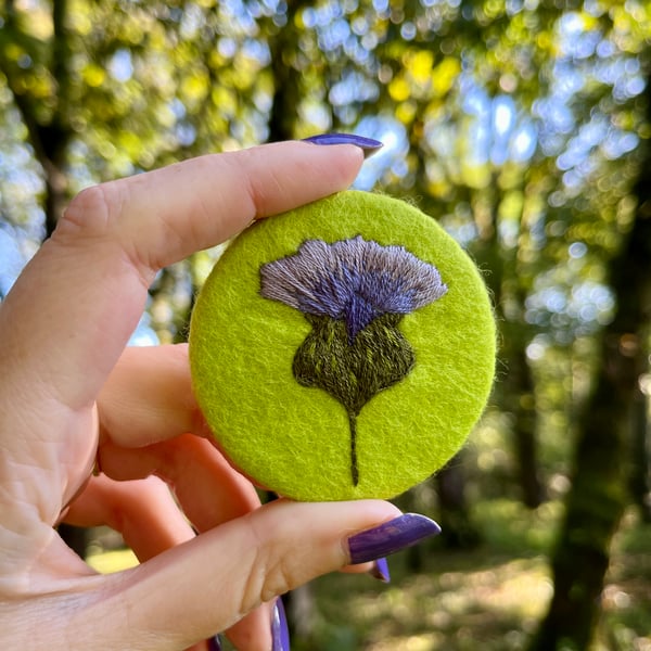 Hand embroidered floral brooch pin