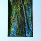 Woodland with bluebells textile embroidered picture 