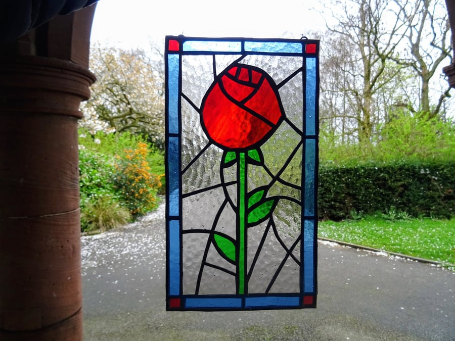 Stained Glass Rose Window Hanging