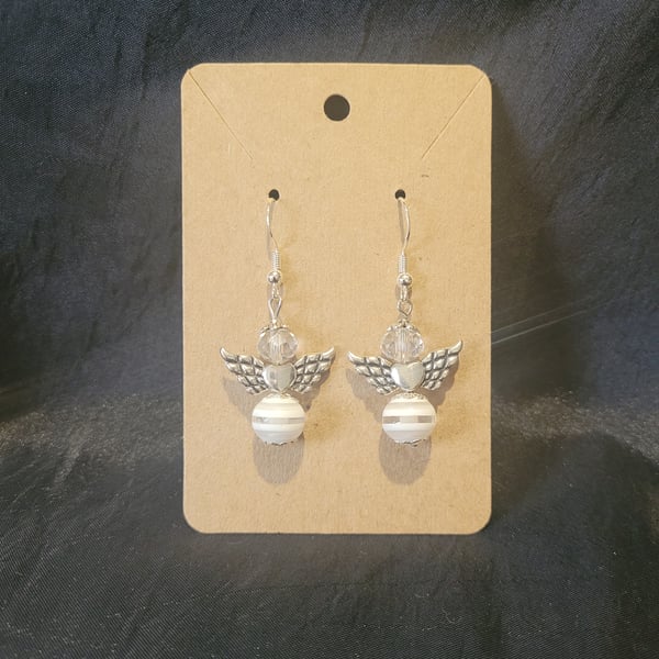 S925 Sterling Silver Earrings - White Sparkly Angels 