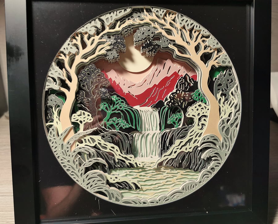 Forest Waterfall premium Shadow Box wall art, G... - Folksy