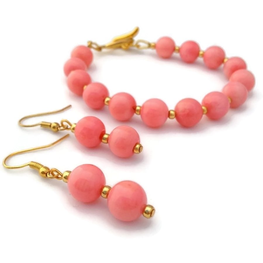 SALE - Pink Coral Bracelet and Earring set