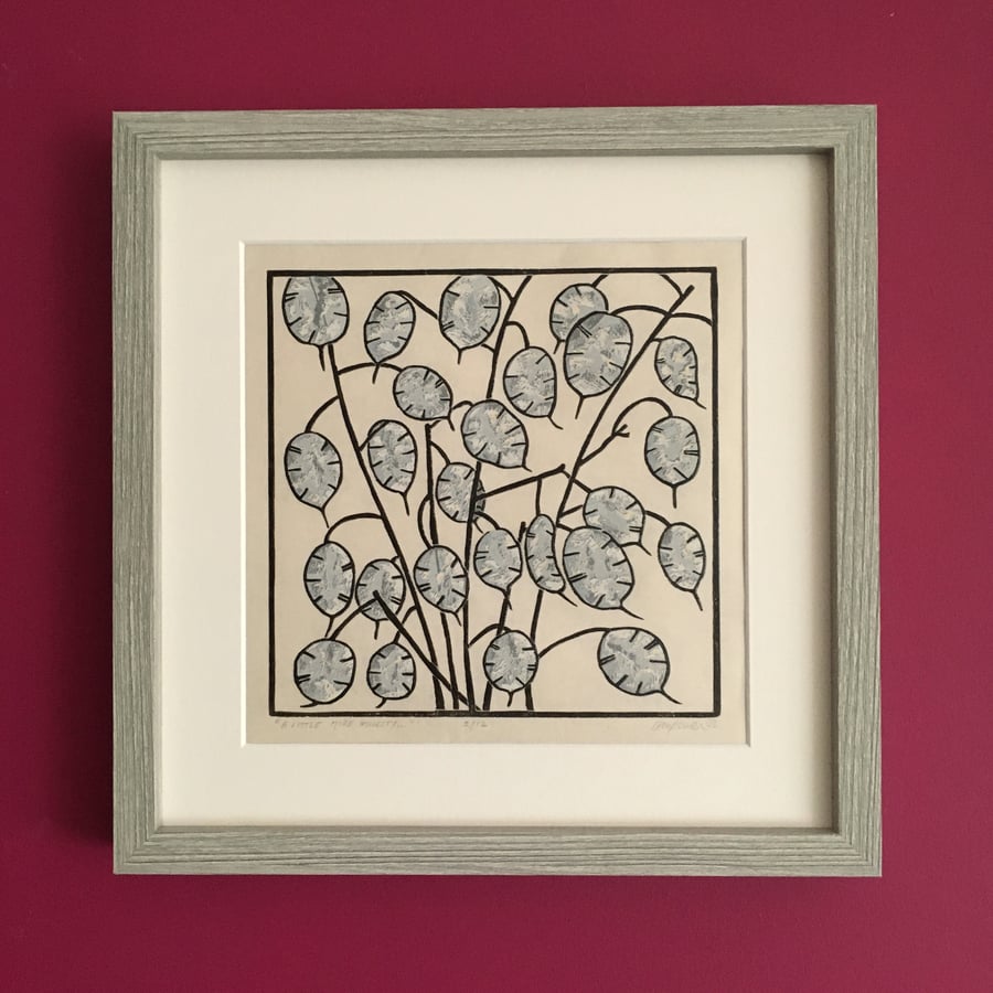 Lino Print - A Little More Honesty - Seedhead Print