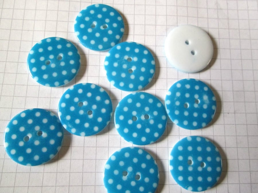 10 x  23mm BLUE Polka Dot Spotty Buttons