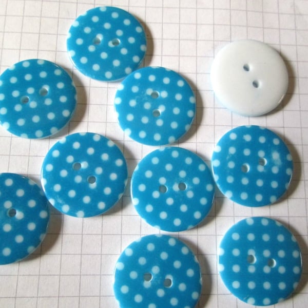 10 x  23mm BLUE Polka Dot Spotty Buttons
