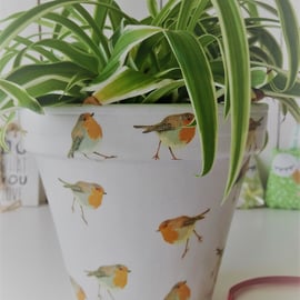 MADE TO ORDER - Decoupaged Robin Design Indoor Terracotta Pot