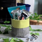 Grey and Lime Oilcloth storage Pot or Gift Hamper Basket