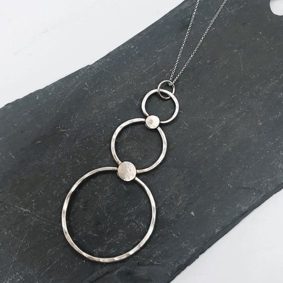 Textured Circles & Smashed Pebbles Handmade Pendant - Sterling Silver (925) 