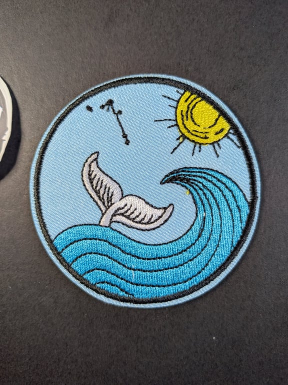 Blue whale tail   - Embroidered Iron on Patch