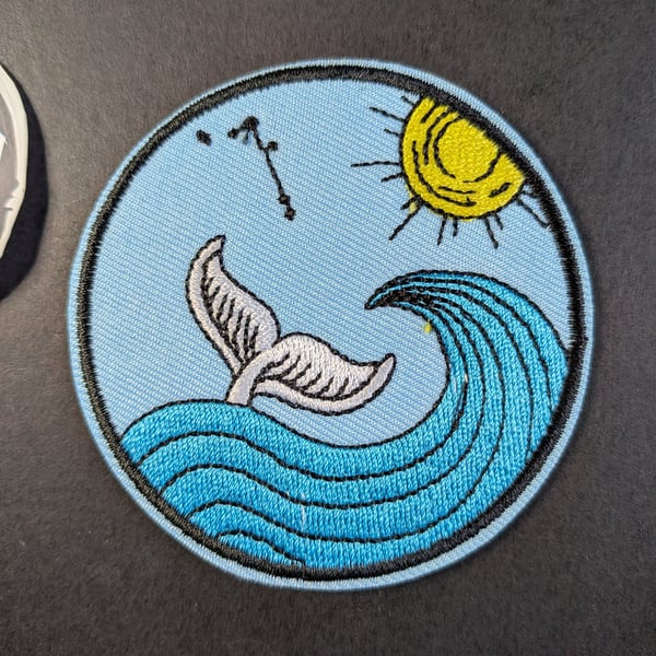 Blue whale tail   - Embroidered Iron on Patch