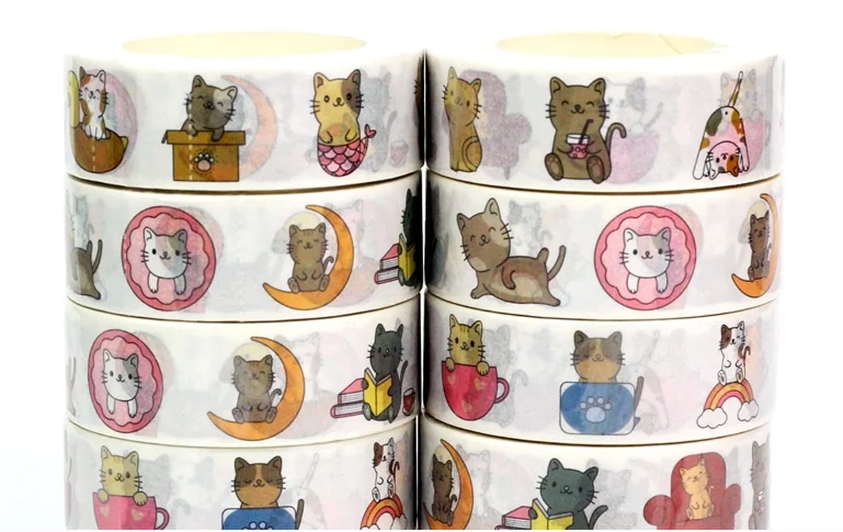 2 x Kawaii Kitty Cat pattern, Cute kittens doing jobs, Washi Tape,10m