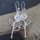 Silver Spiral Flower Dangle Earrings