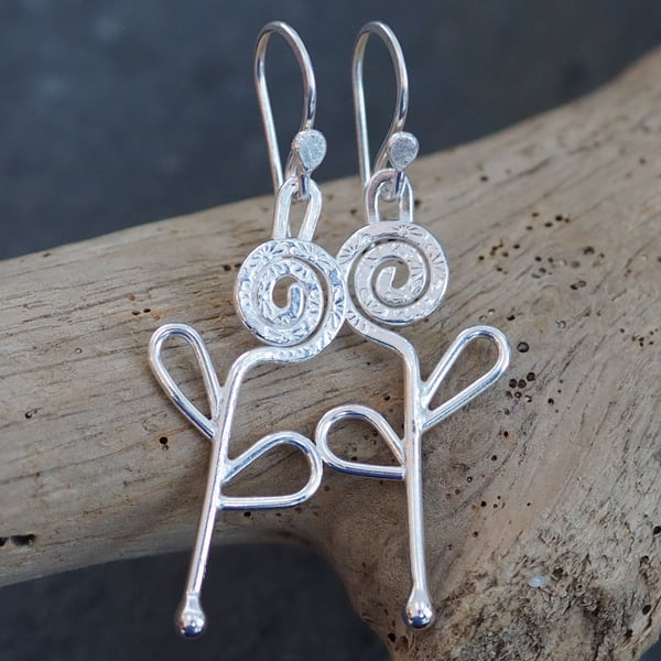 Silver Spiral Flower Dangle Earrings