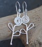 Silver Spiral Flower Dangle Earrings