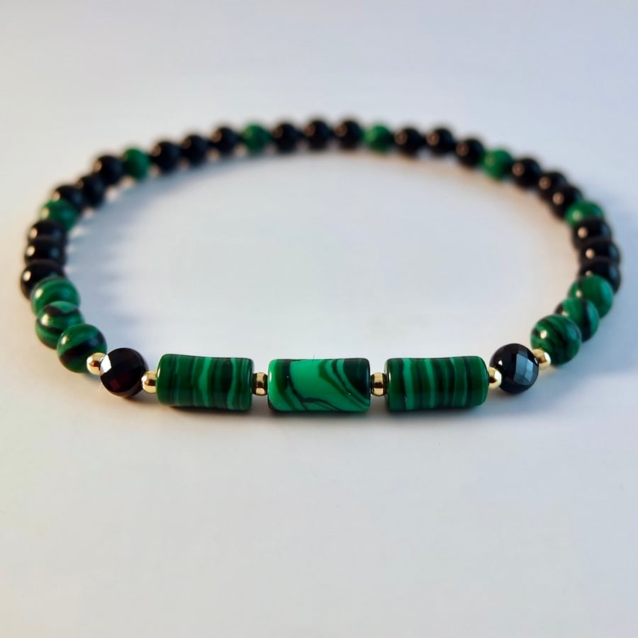 Malachite And Onyx Bracelet With Black Spinel & Gold Vermeil - Handmade In Devon