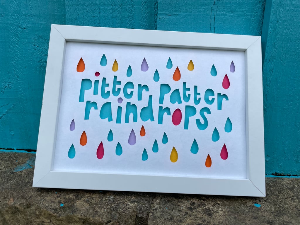 Raindrops framed handmade papercut