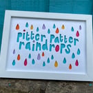 Raindrops framed handmade papercut
