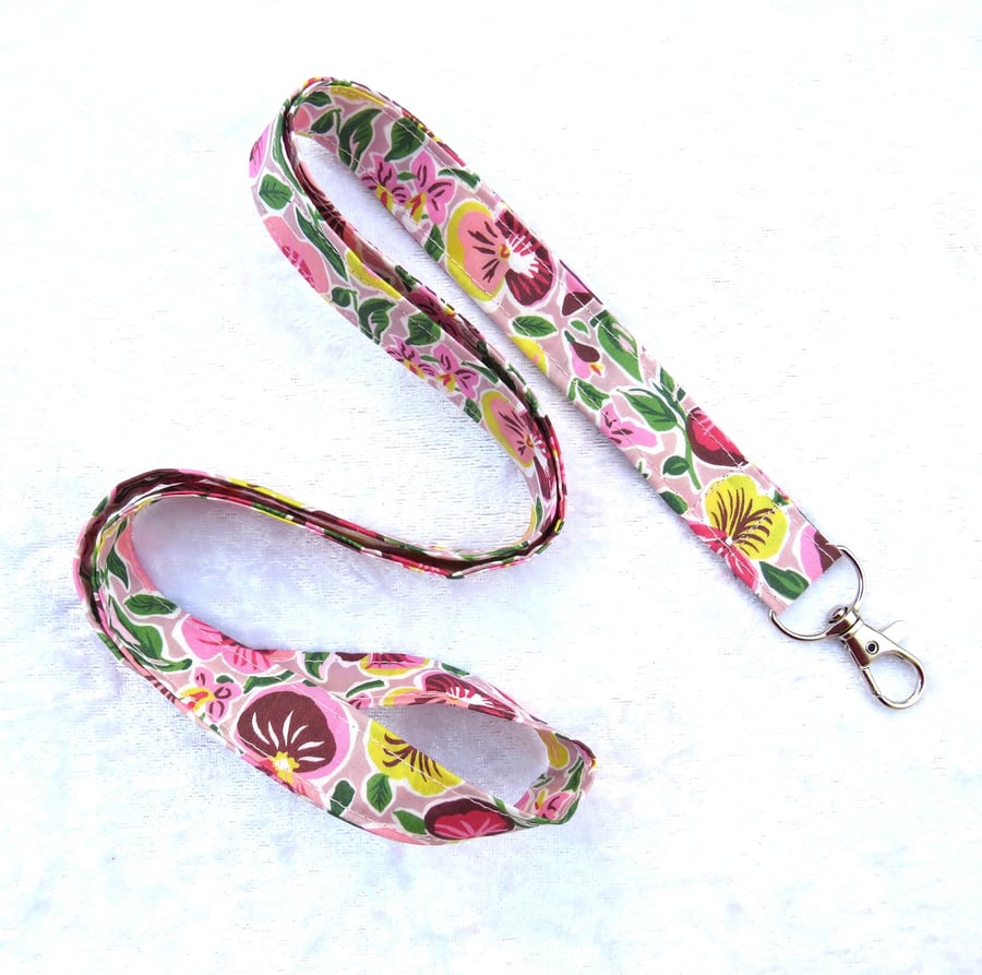 Liberty print lanyard, pansy design