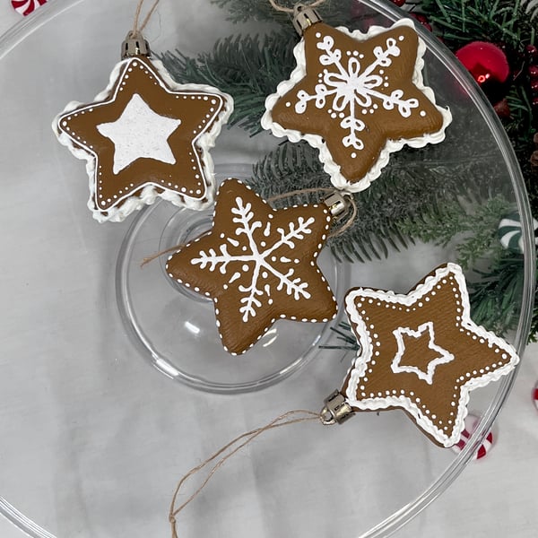 Christmas Tree Decorations Gingerbread Style Hand Painted Stars Handmade