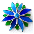 Blue Flower Stained Glass Suncatcher Green Bright