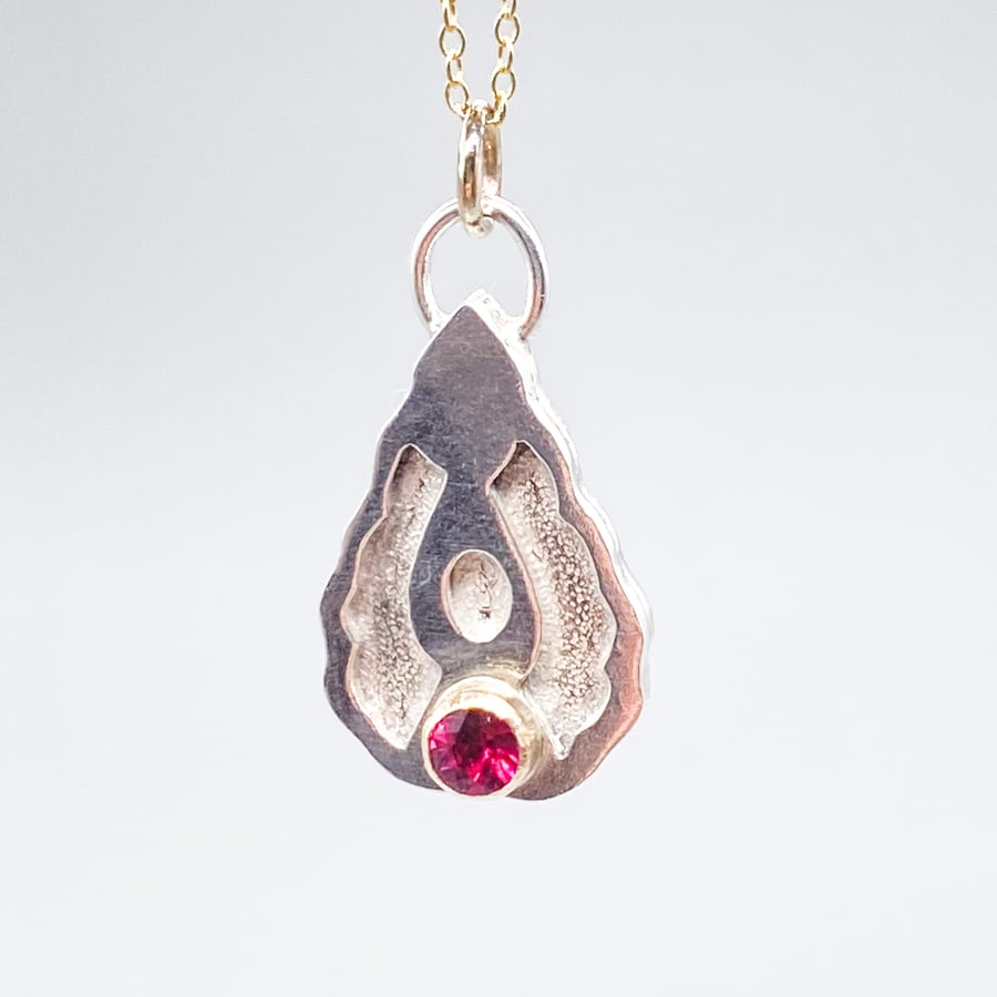 Natural Pink Tourmaline in Sterling Silver Art Nouveau Pendant