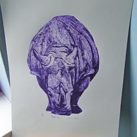 Purple Rhino Limited Edition Collagraph Print