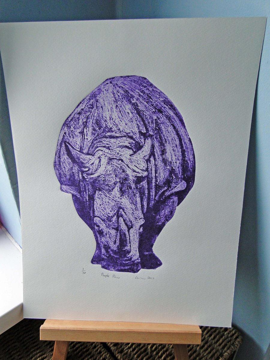Purple Rhino Limited Edition Collagraph Print