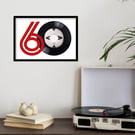 A4 framed 'Three Lions' vinyl record with '60' graphic