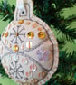 Round Linen Bauble, Gold and White - Image 2