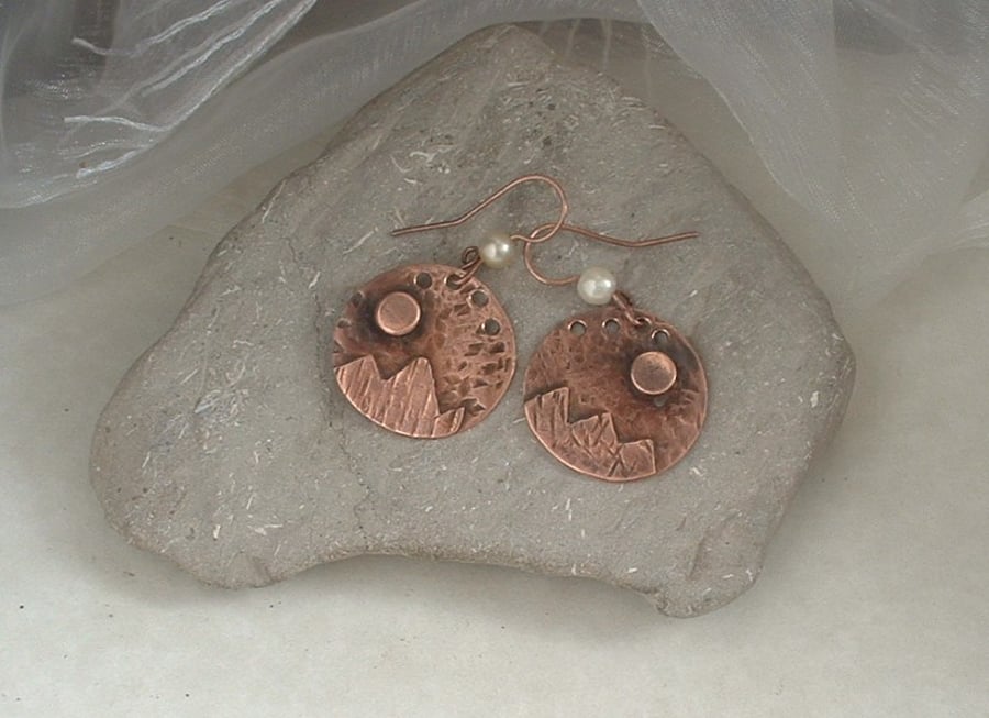 "Moonlit Mountains" Rustic Copper Earrings