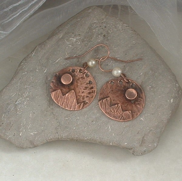 "Moonlit Mountains" Rustic Copper Earrings