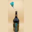 The Eternal Bloom" Hand-Sculpted Altered Bottle Clay Art Teal Rose & Bronze