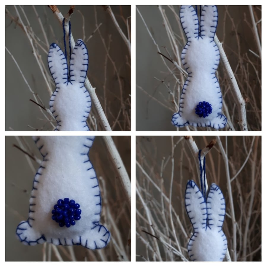 Easter bunny hanging decoration in blue.